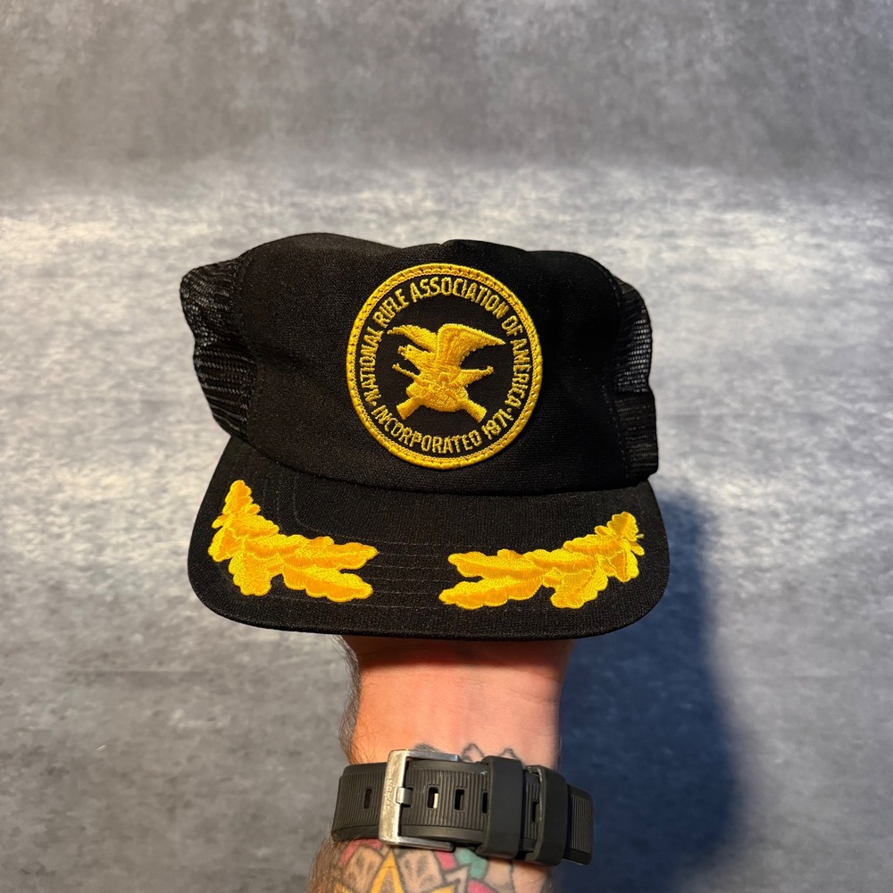 Vintage NRA National Rifle Association Trucker Hat Scrambled Eggs Made USA Black